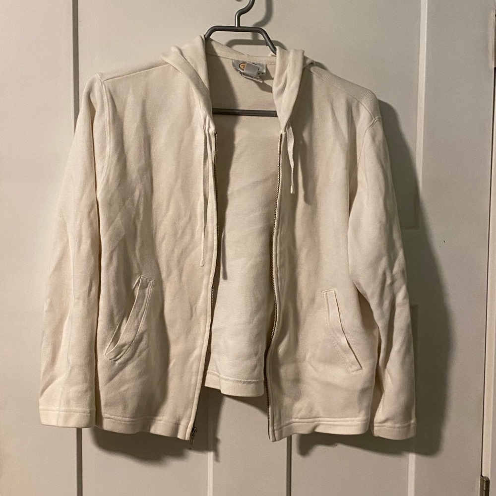 white zip up jacket